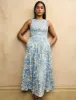 Blue Floral Sleeveless Charlie Midi Dress sold by Nobody's Child
