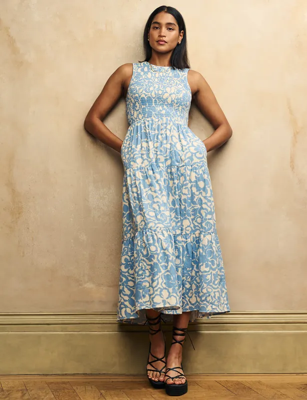 Blue Floral Sleeveless Charlie Midi Dress sold by Nobody's Child