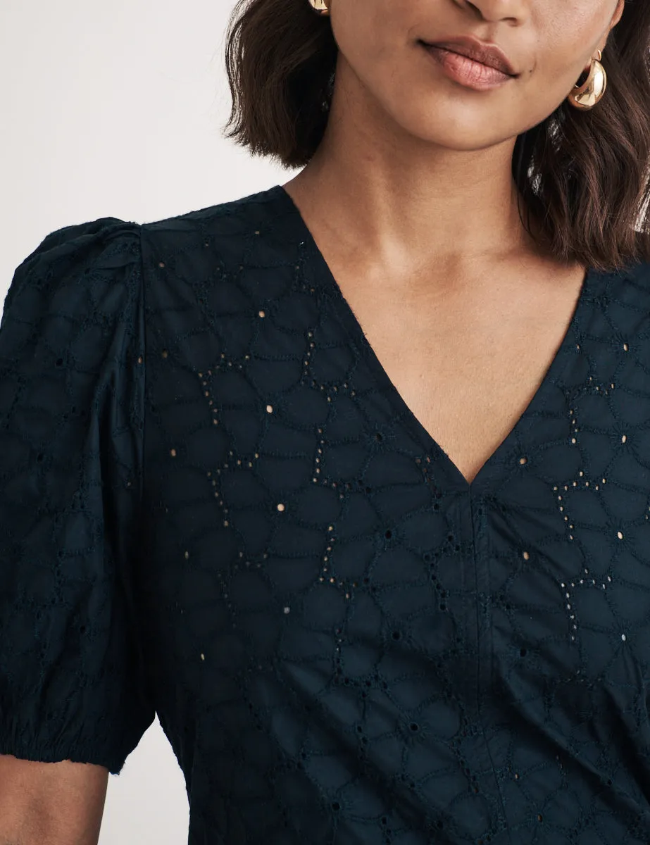 Black Broderie Anglaise Puff Sleeve Top sold by Nobody's Child product image thumbnail 2