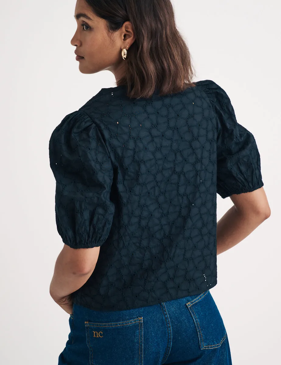 Black Broderie Anglaise Puff Sleeve Top sold by Nobody's Child product image thumbnail 4