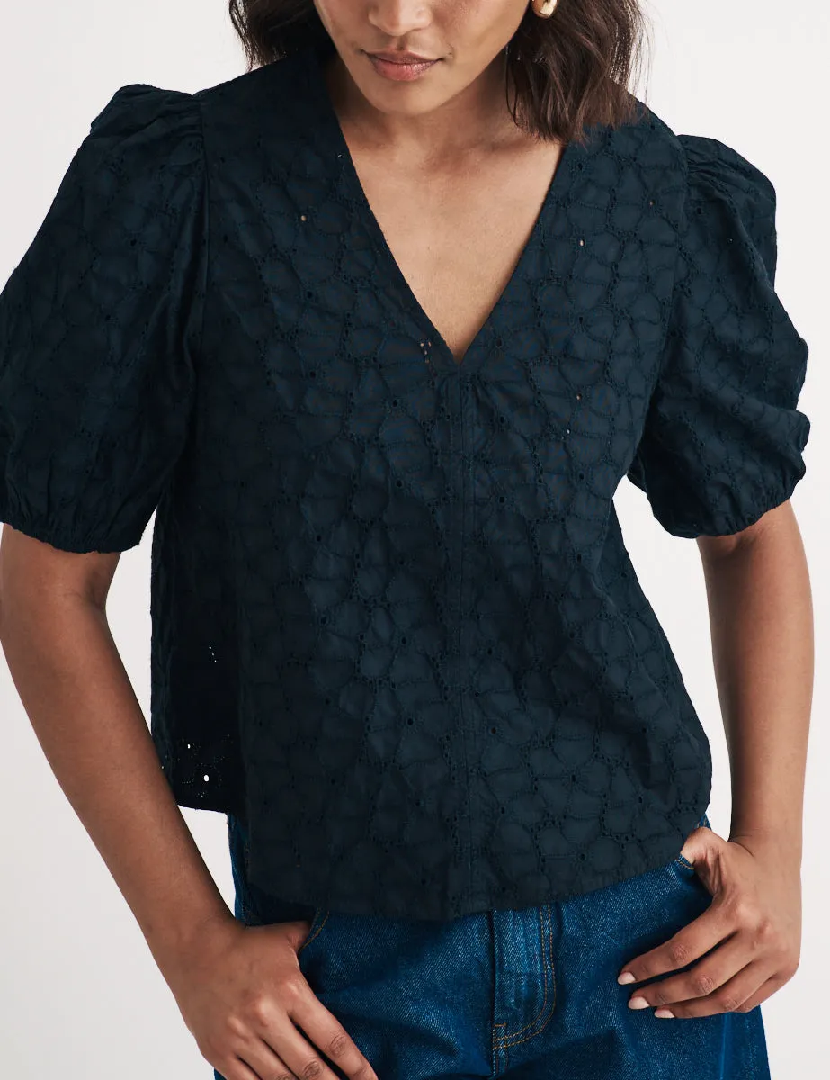 Black Broderie Anglaise Puff Sleeve Top sold by Nobody's Child product image thumbnail 3