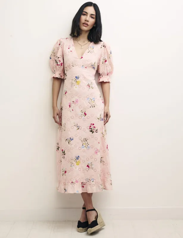 Pink Floral Demi Embroidery Midi Dress sold by Nobody's Child
