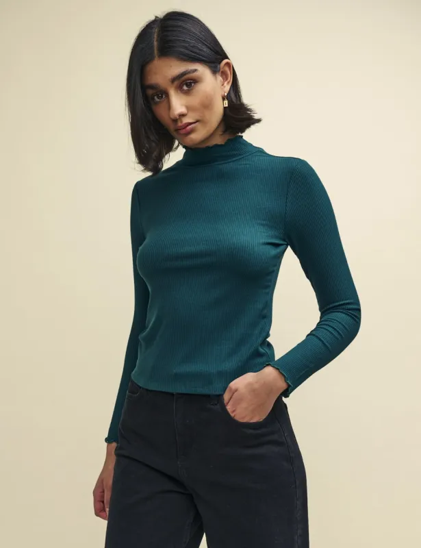 Dark Green Funnel Neck Lizzie Top sold by Nobody's Child