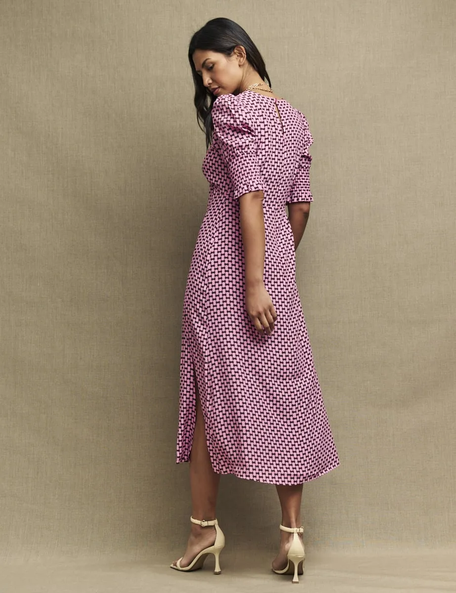Pink Geo Print Luna Midi Tea Dress sold by Nobody's Child product image thumbnail 3