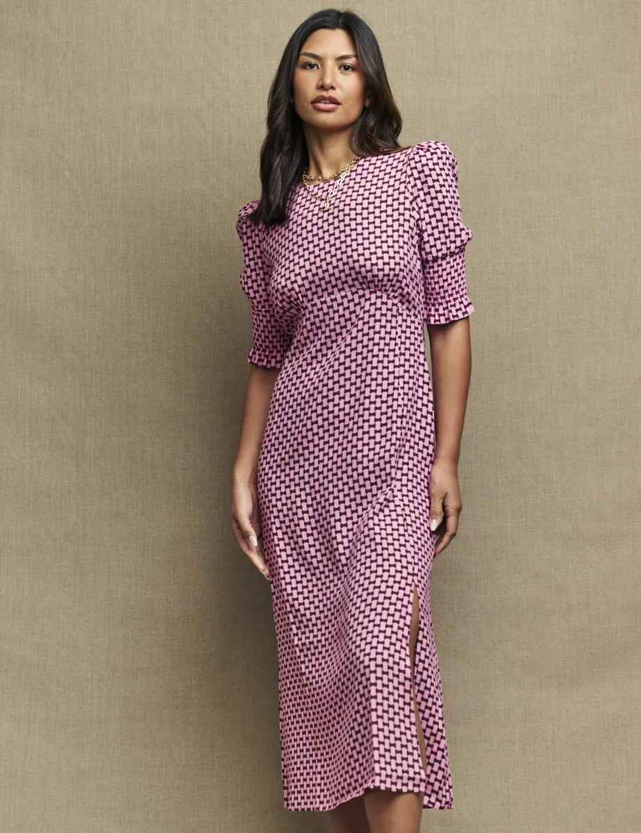Pink Geo Print Luna Midi Tea Dress sold by Nobody's Child product image thumbnail 2