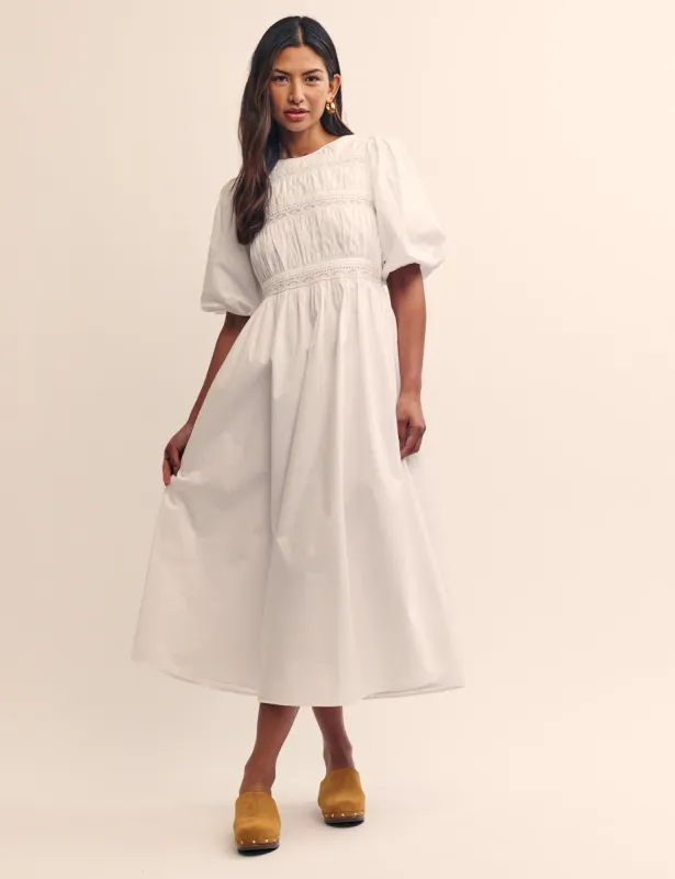 White Puff Sleeve Maureen Midi Dress sold by Nobody's Child