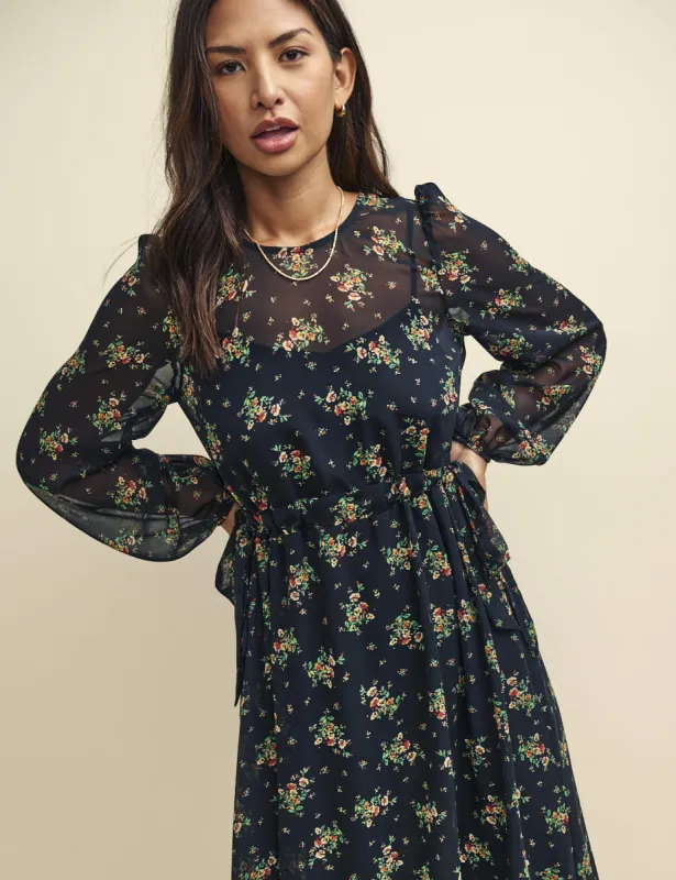 Black Ditsy Floral Este Chiffon Midaxi Dress made by Nobody's Child