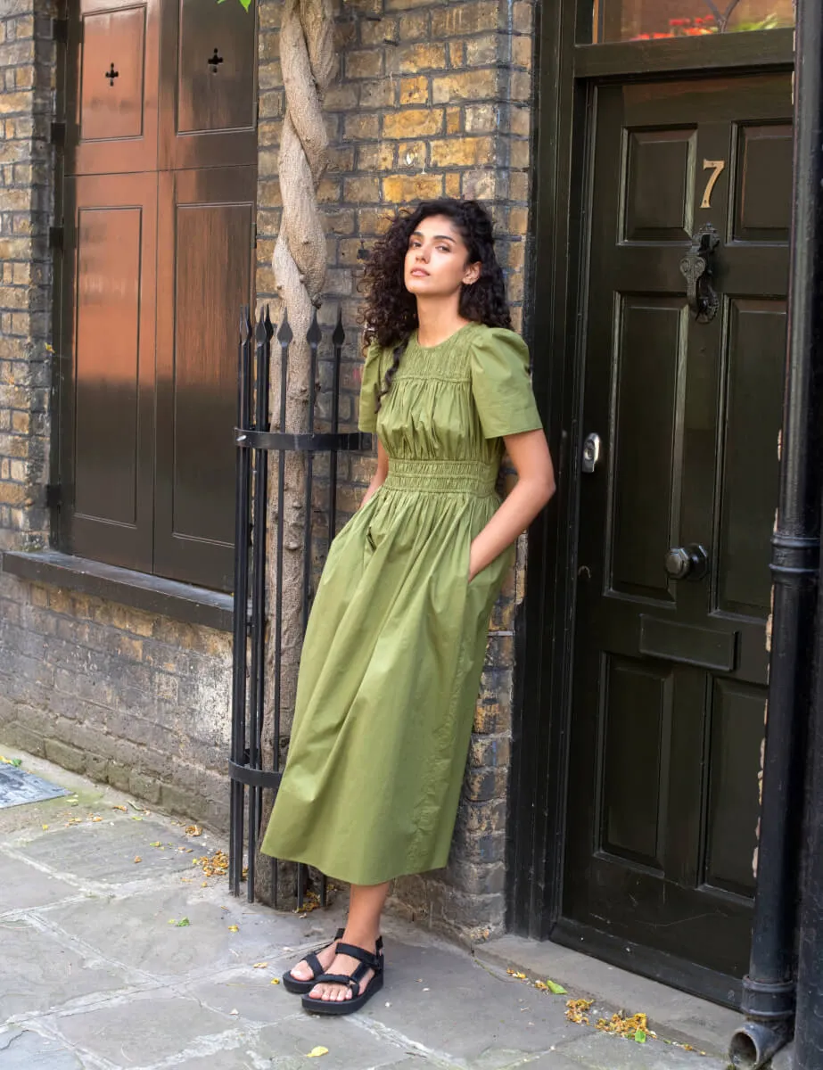 Olive Green Natalia Midi Dress sold by Nobody's Child