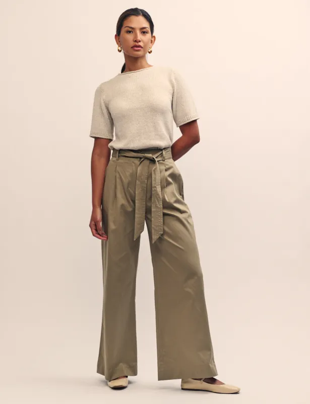 Olive Green Paperbag Waist Trousers sold by Nobody's Child