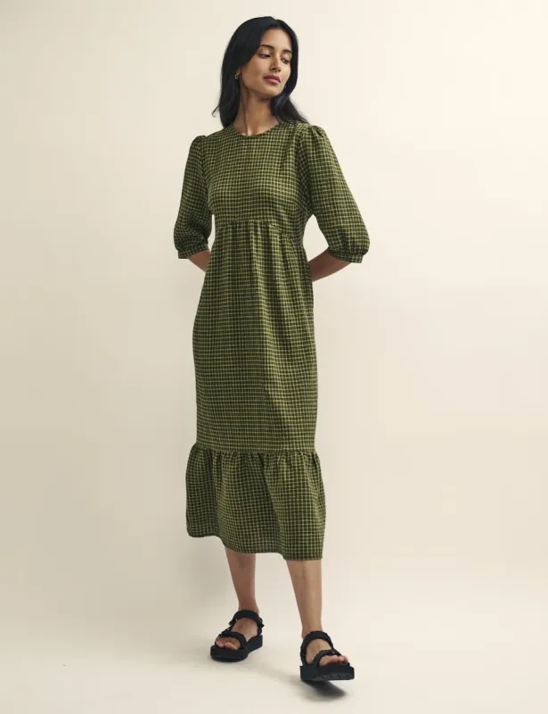 Petite Khaki Green Gingham Check Rachel Midi Dress sold by Nobody's Child