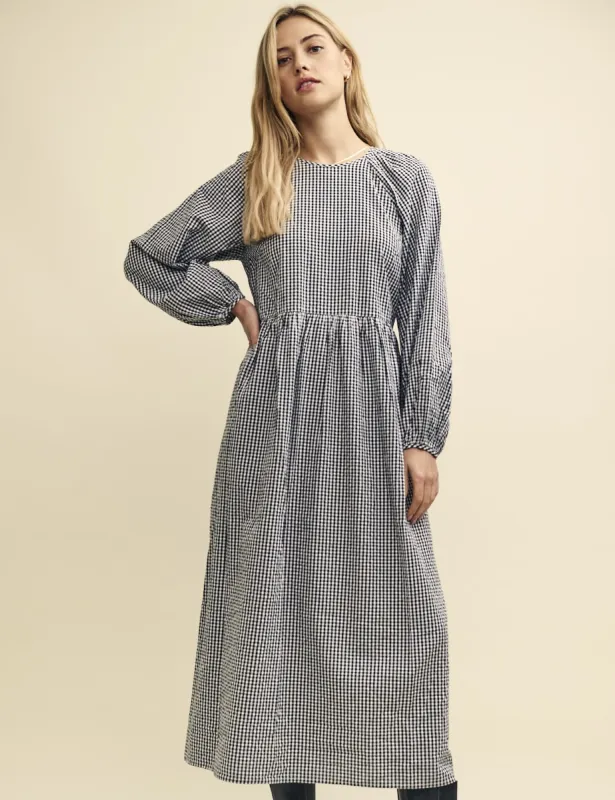 Black Gingham Check Issy Midi Smock Dress sold by Nobody's Child