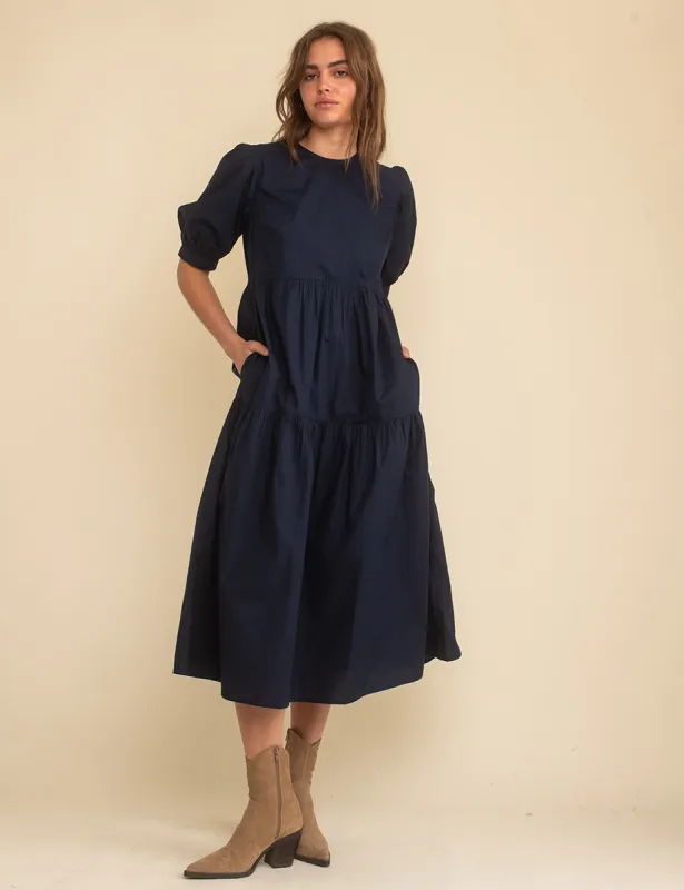 Navy Rochelle Midi Smock Dress sold by Nobody's Child