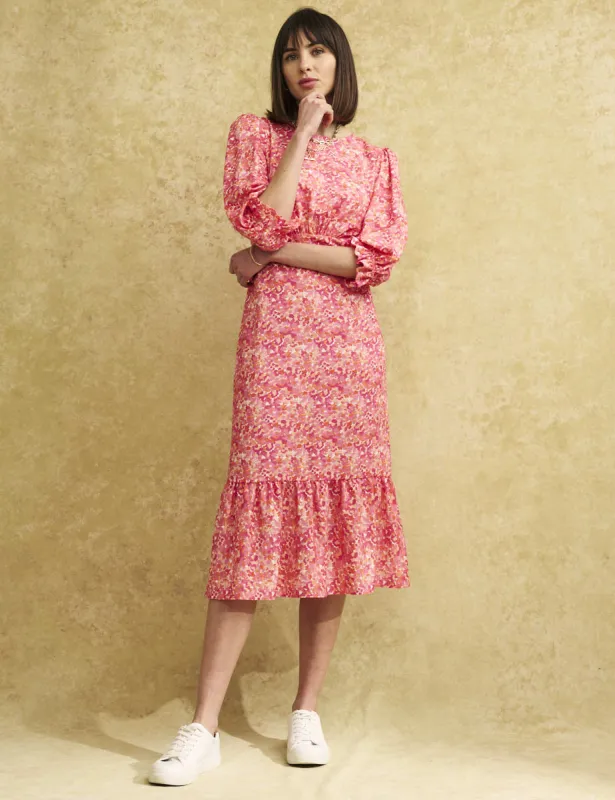 Pink Watercolour Selena Midi Dress sold by Nobody's Child
