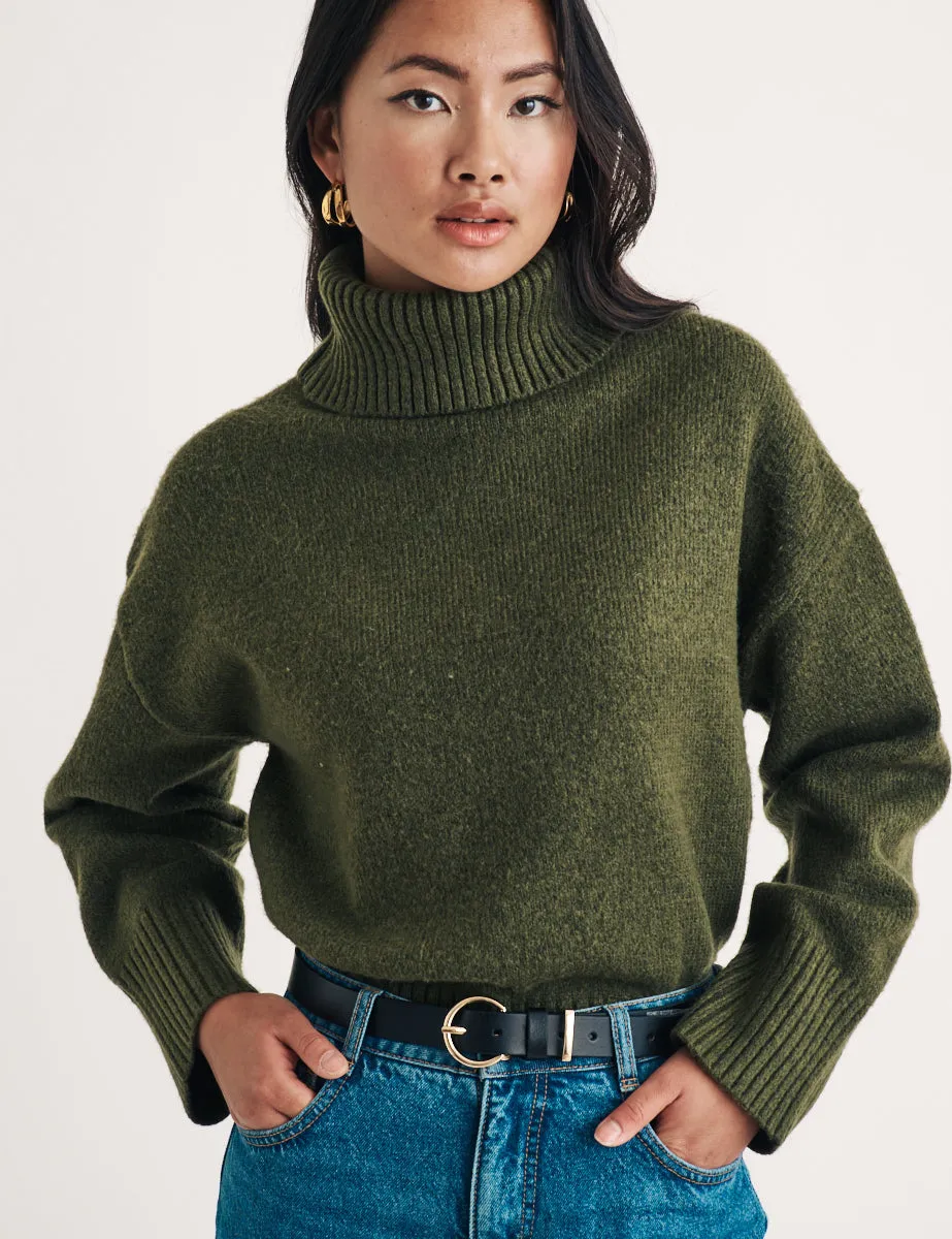 Khaki Green Knitted Roll Neck Jumper sold by Nobody's Child product image thumbnail 3