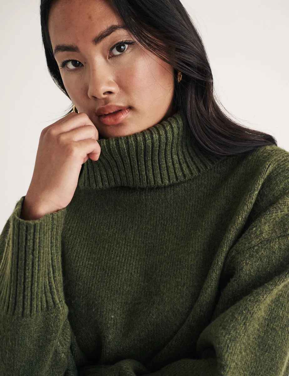 Khaki Green Knitted Roll Neck Jumper sold by Nobody's Child product image thumbnail 2