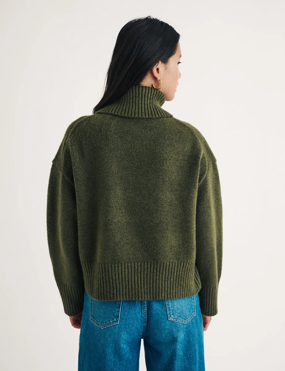 Khaki Green Knitted Roll Neck Jumper sold by Nobody's Child product image thumbnail 4