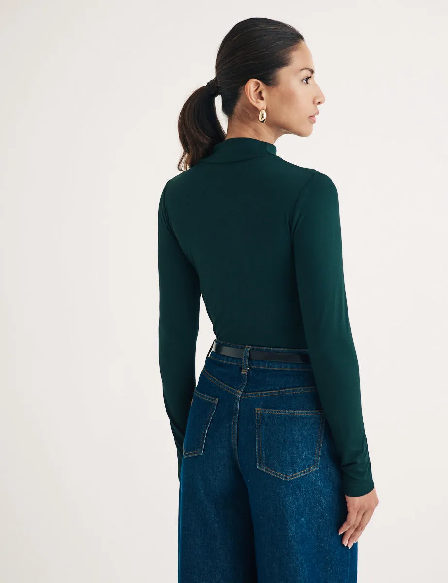 Forest Green Funnel Neck Long Sleeve Top sold by Nobody's Child product image thumbnail 4