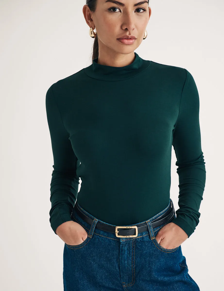 Forest Green Funnel Neck Long Sleeve Top sold by Nobody's Child
