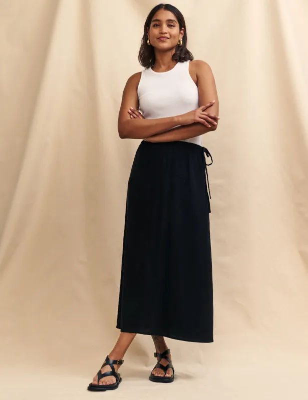 Black Linen-blend Monie Midi Skirt sold by Nobody's Child