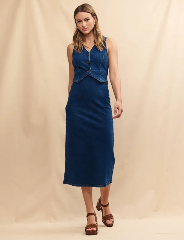 Elena Belted Denim Midi Dress | Parallel