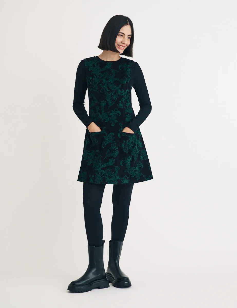Green Floral Cord Boston Mini Pinafore Dress sold by Nobody's Child product image thumbnail 5