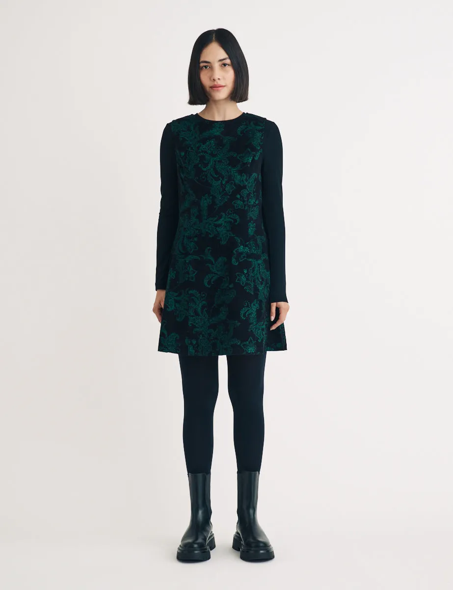 Green Floral Cord Boston Mini Pinafore Dress sold by Nobody's Child