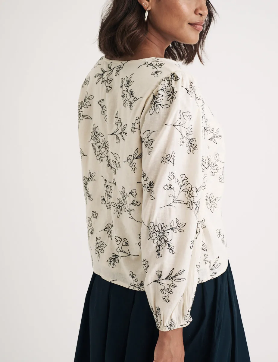 Cream Embroidered Tie Front Bernadetta Blouse sold by Nobody's Child product image thumbnail 4