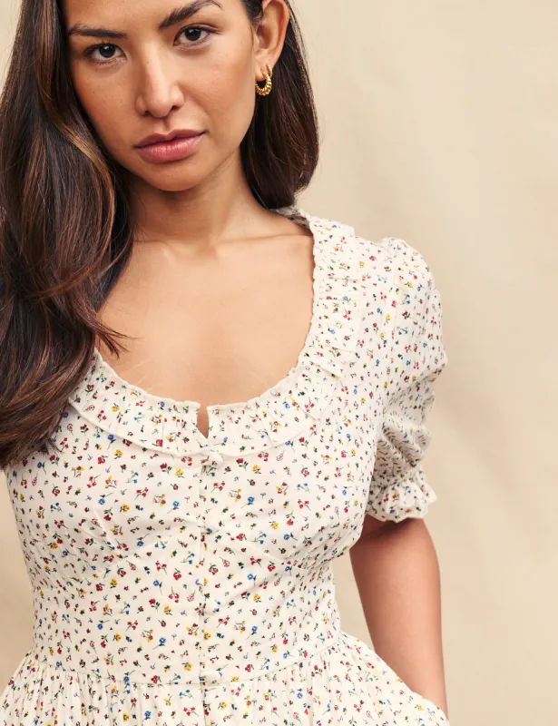 white christmas dresses Elodie A-line Floral Midi Dress - Cream | Occasion Dress in Sizes XXS–6X