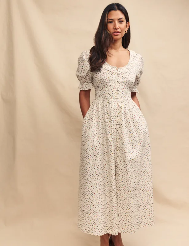 Cream Ditsy Floral Flossie Midi Dress sold by Nobody's Child