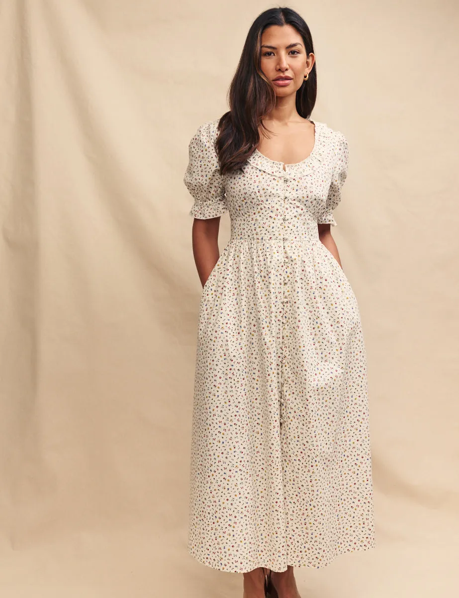 Cream Ditsy Floral Flossie Midi Dress sold by Nobody's Child