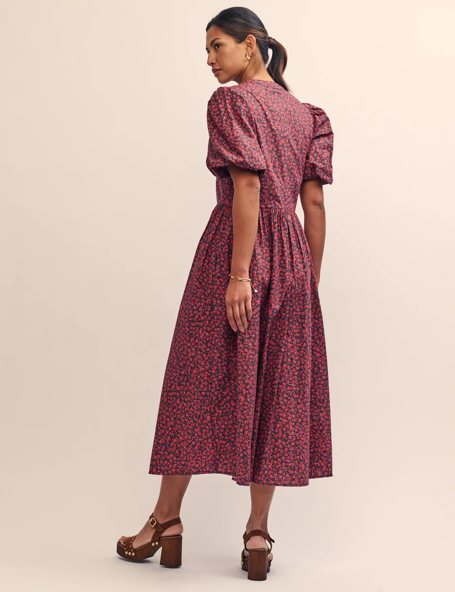 Red Ditsy Floral Starlight Midi Dress sold by Nobody's Child product image thumbnail 4