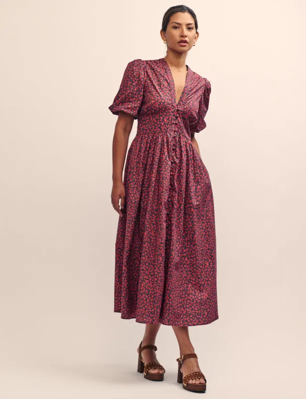 Red Ditsy Floral Starlight Midi Dress sold by Nobody's Child