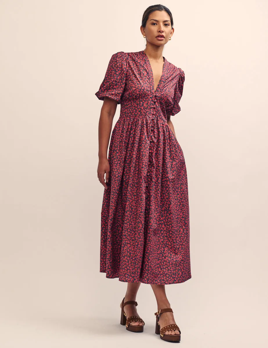 Red Ditsy Floral Starlight Midi Dress sold by Nobody's Child