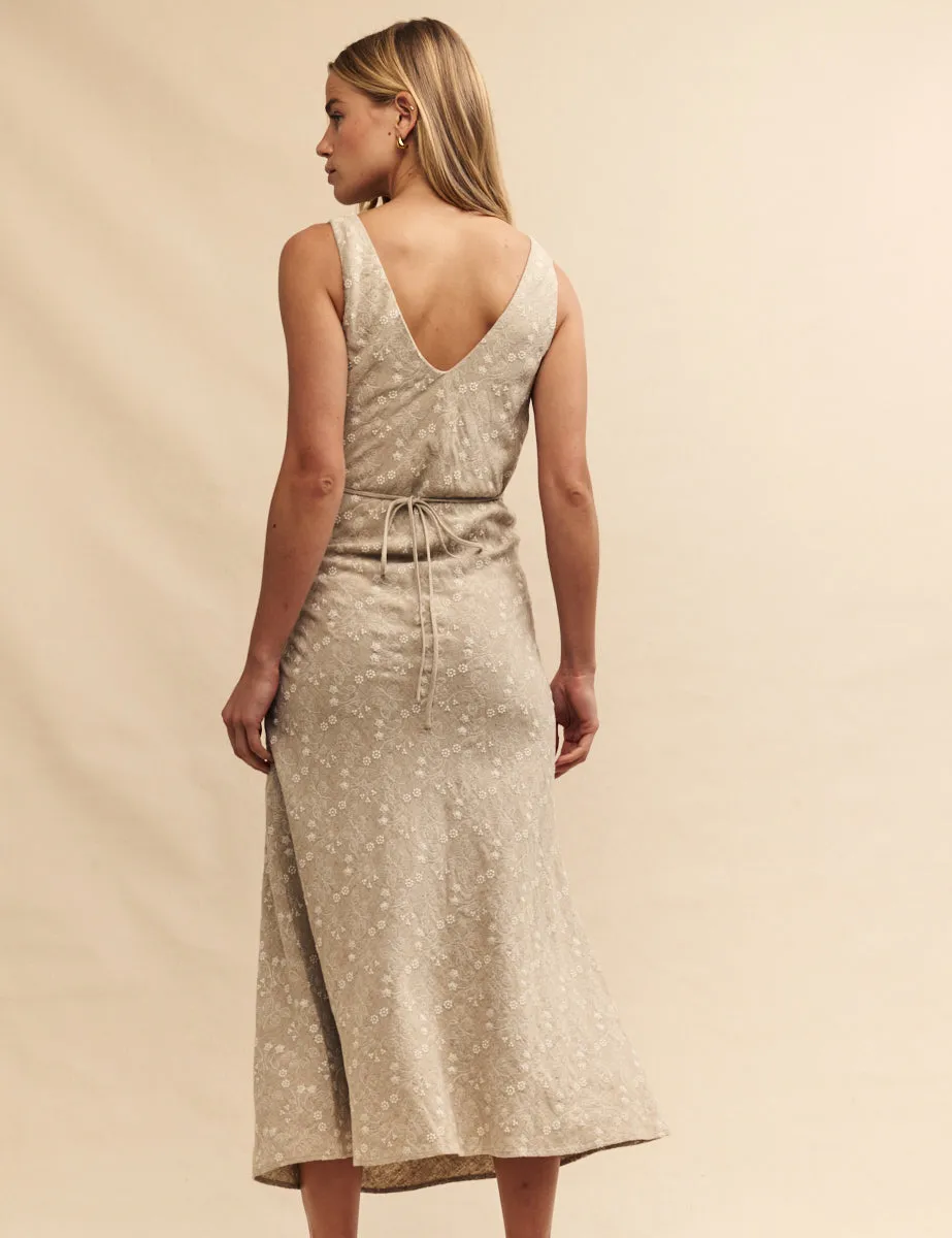 Beige Floral Embroidered Helena Midi Dress sold by Nobody's Child product image thumbnail 4