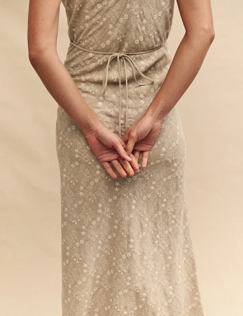 Beige Floral Embroidered Helena Midi Dress sold by Nobody's Child product image thumbnail 3