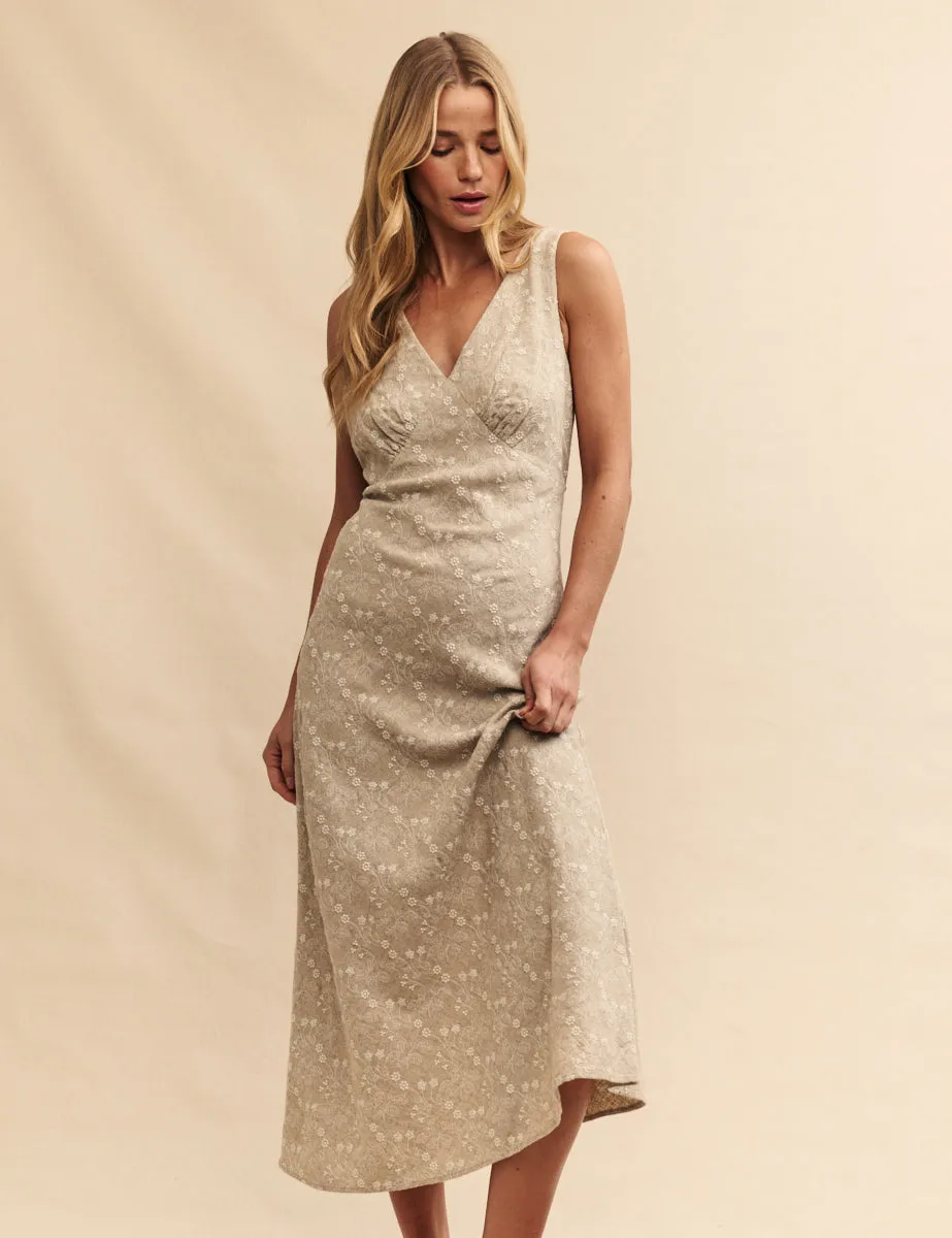 Beige Floral Embroidered Helena Midi Dress sold by Nobody's Child product image thumbnail 2