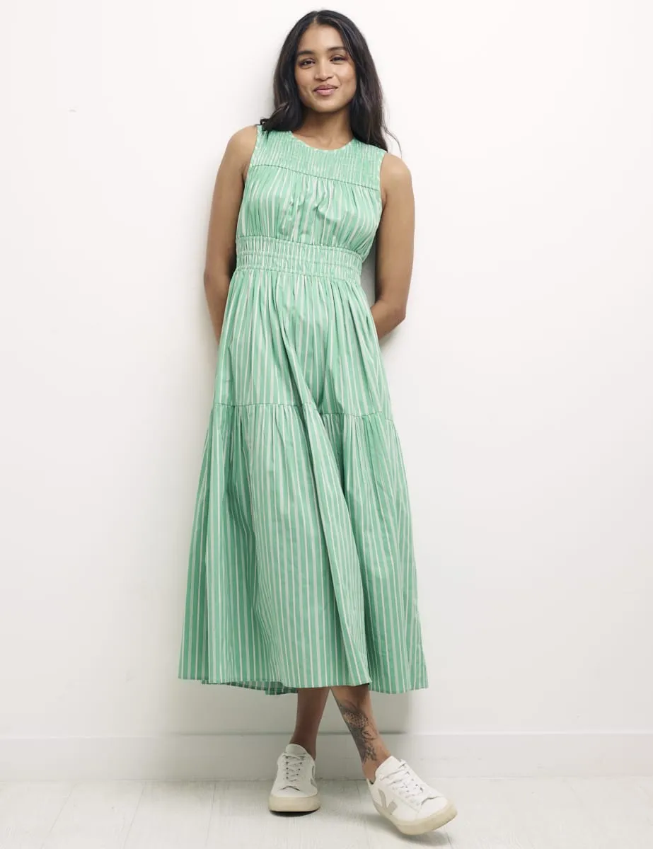 Green Stripe Elora Sleeveless Midi Dress sold by Nobody's Child