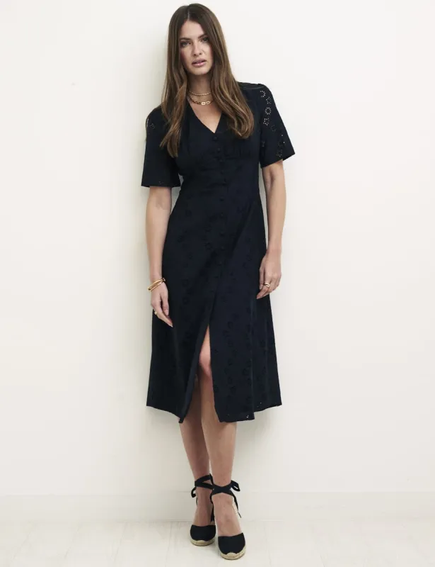 Black Alexa Broderie Midi Dress sold by Nobody's Child