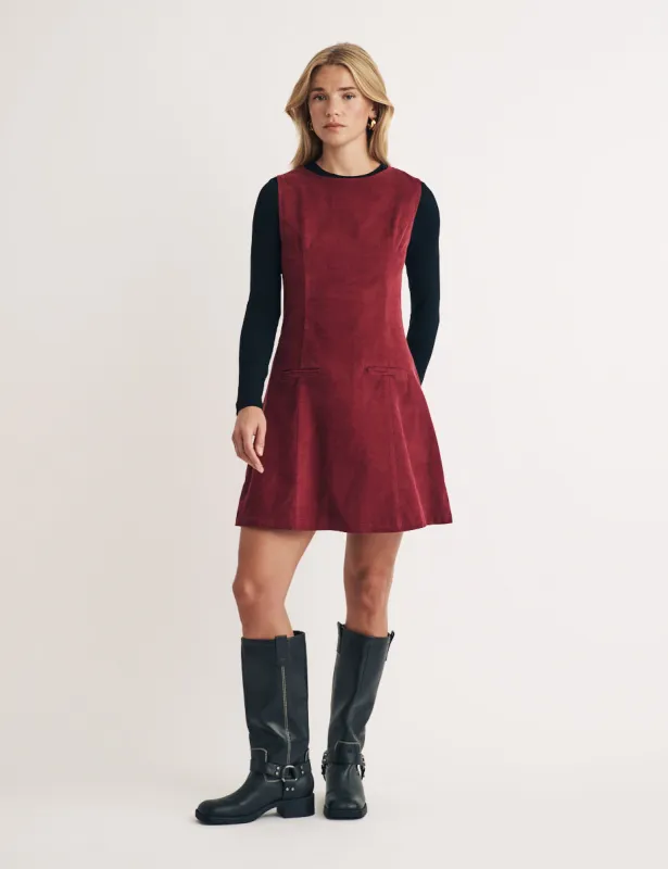 Burgundy Cord Boston Mini Pinafore Dress sold by Nobody's Child