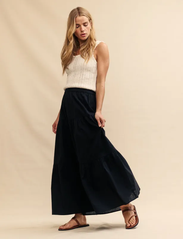 Black Linen-blend Tiered Maxi skirt sold by Nobody's Child