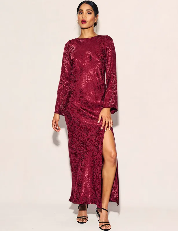 Burgundy Satin Jacquard Sydney Maxi Dress sold by Nobody's Child
