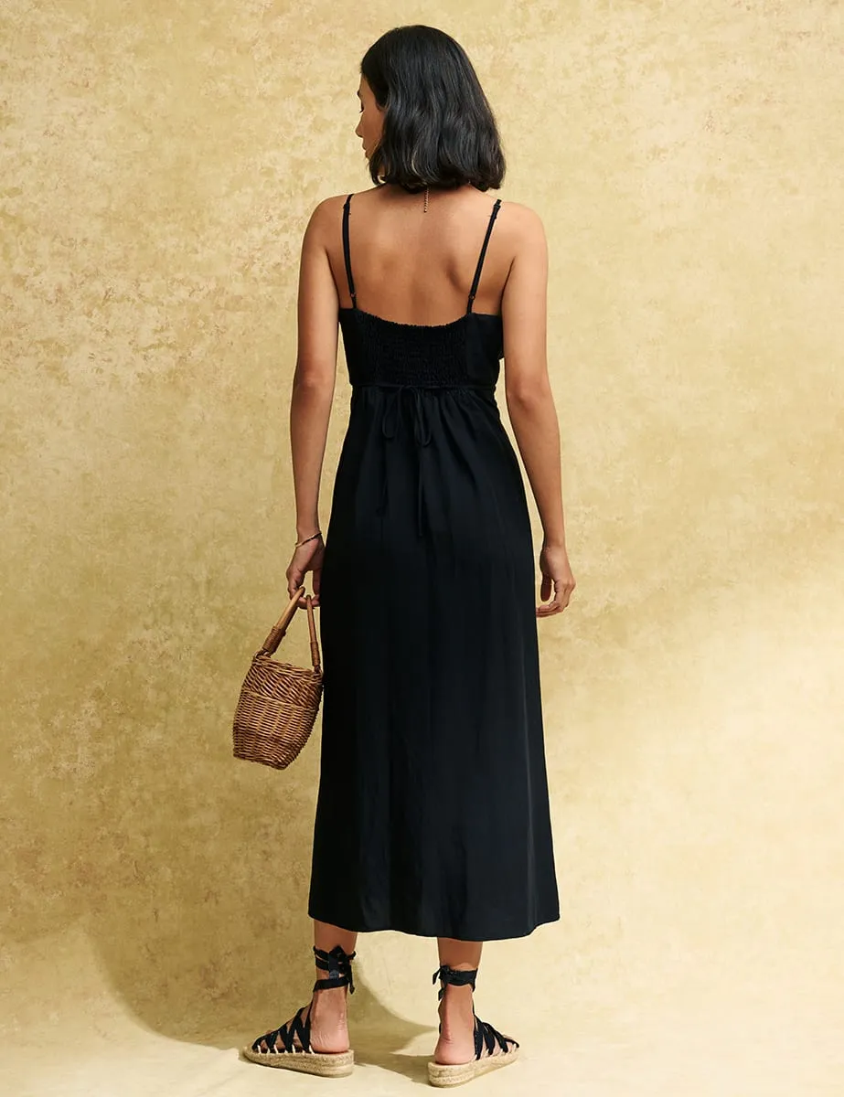 Black Linen-blend Spaghetti Strap Maddy Midaxi Dress sold by Nobody's Child product image thumbnail 4