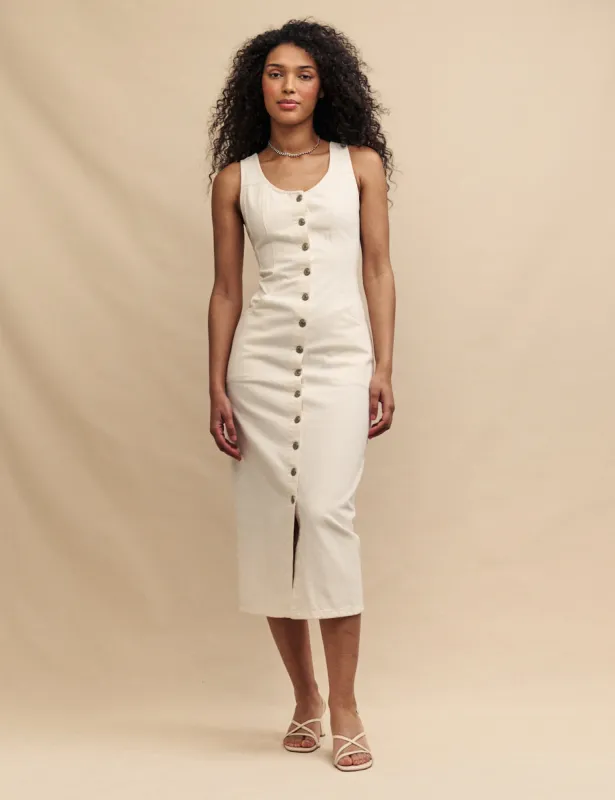 Cream Denim Button Down Quays Midi Dress sold by Nobody's Child
