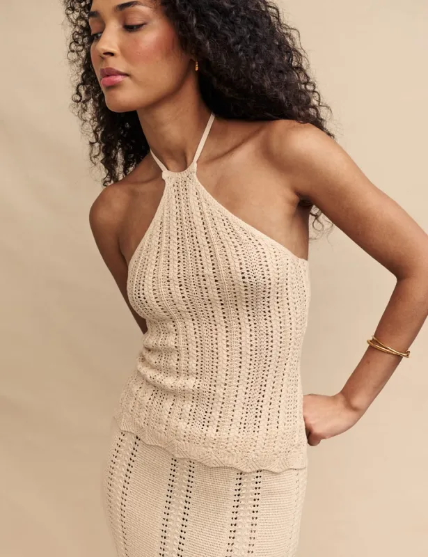 Cream Mock-Crochet Halter Top sold by Nobody's Child