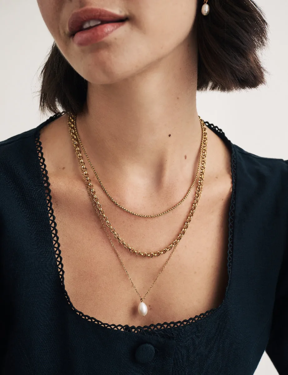 Gold Pearl Drop Triple Chain Necklace sold by Nobody's Child product image thumbnail 4