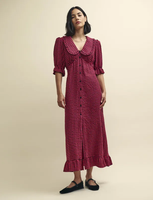 Red Gingham Check Annalise Midi Dress sold by Nobody's Child