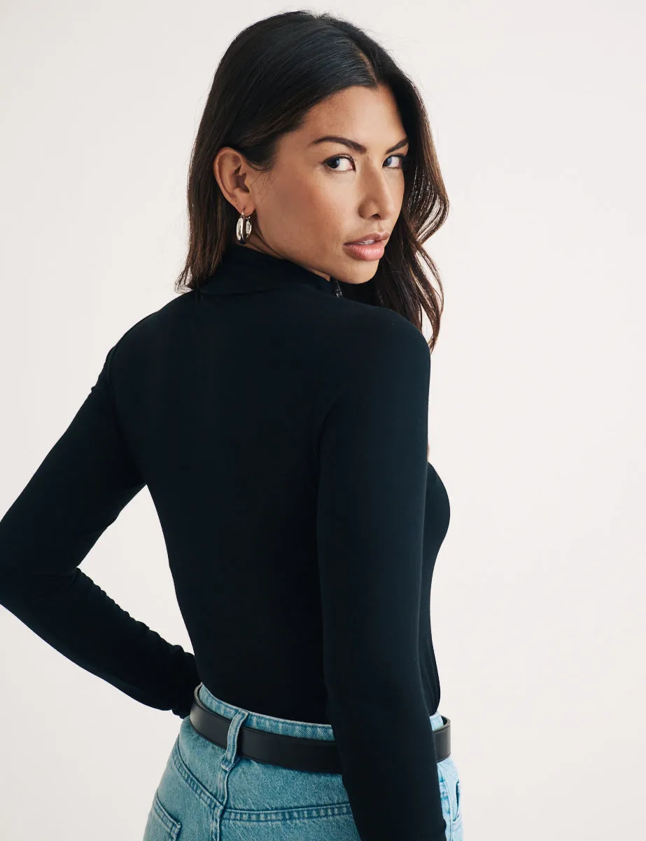 Black Funnel Neck Long Sleeve Top sold by Nobody's Child product image thumbnail 4