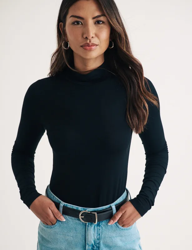 Black Funnel Neck Long Sleeve Top sold by Nobody's Child