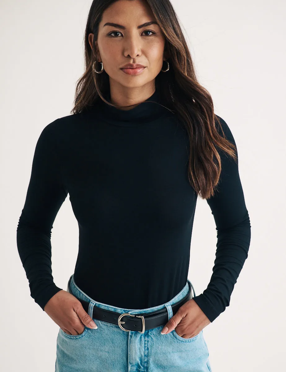 Black Funnel Neck Long Sleeve Top sold by Nobody's Child