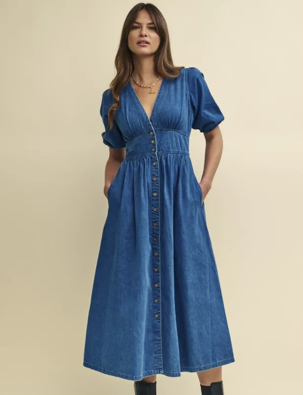 Dark Wash Blue Denim Starlight Midaxi Dress sold by Nobody's Child